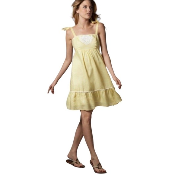 Lilly Pulitzer Cormick Yellow Linen Dress Size 6 Tie Shoulder Summer Beach - Picture 1 of 16